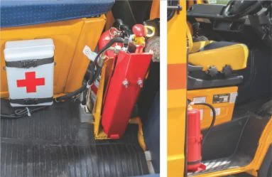 First aid kit & fire extinguishers in case of an emergency