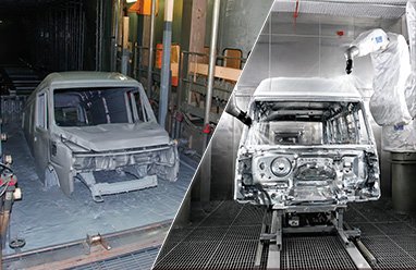C.E.D. primer application and robotic top coat painting for paint gloss retention